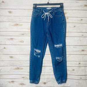 PacSun‎ Women's Blue Ripped Draw String Waist Ankle Jeans Joggers Size 27